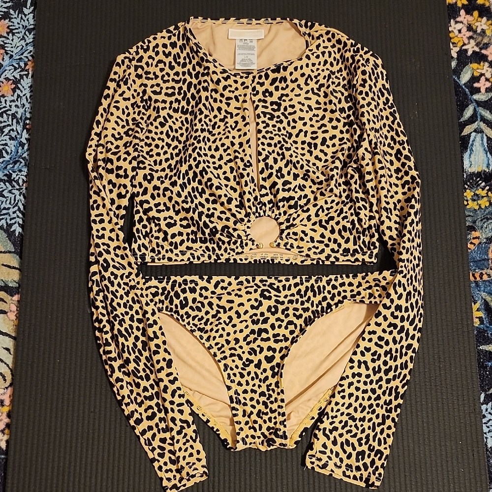 Leopard Print Long Sleeve Bikini Set